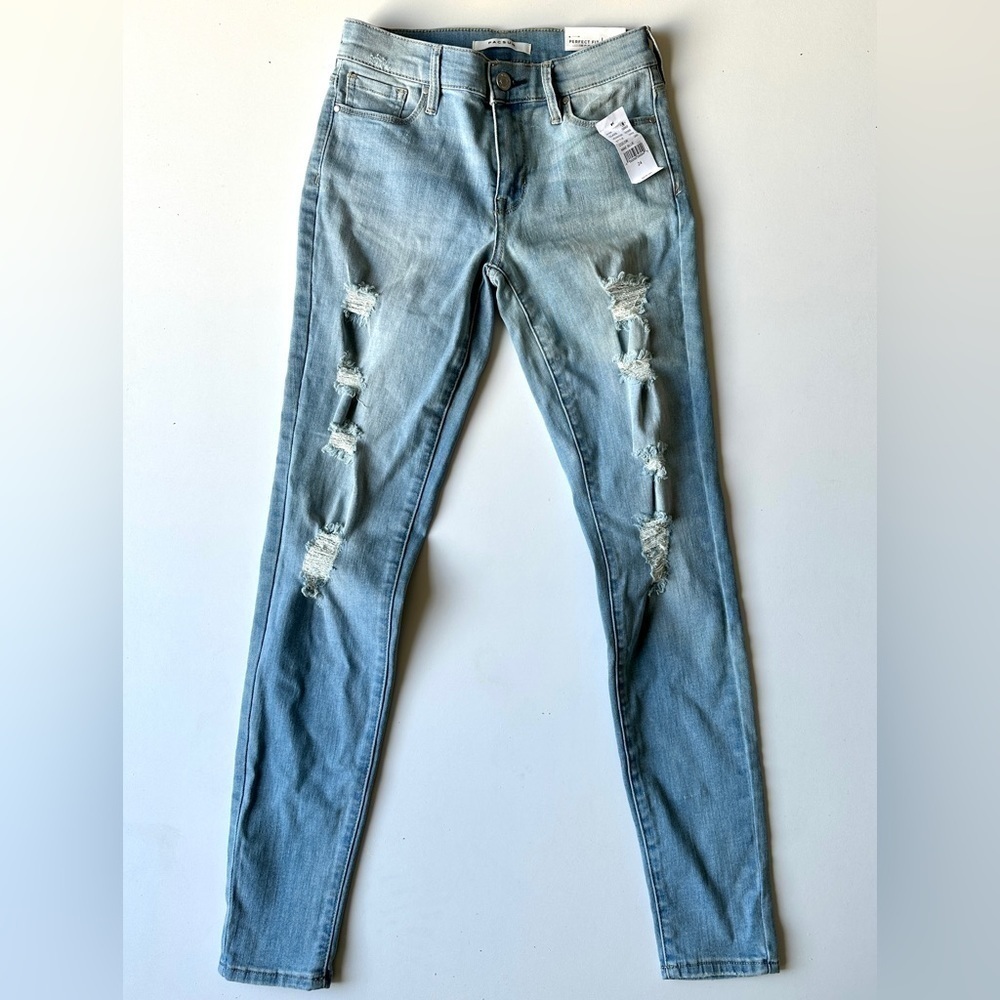 NWT PacSun Perfect Fit Distressed Low Rise Jeggings Ripped Denim Blue Jeans 24